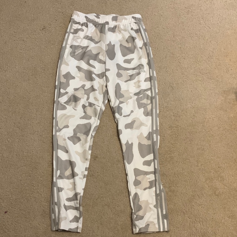 Mens adidas three stripe pants. Small snow camo